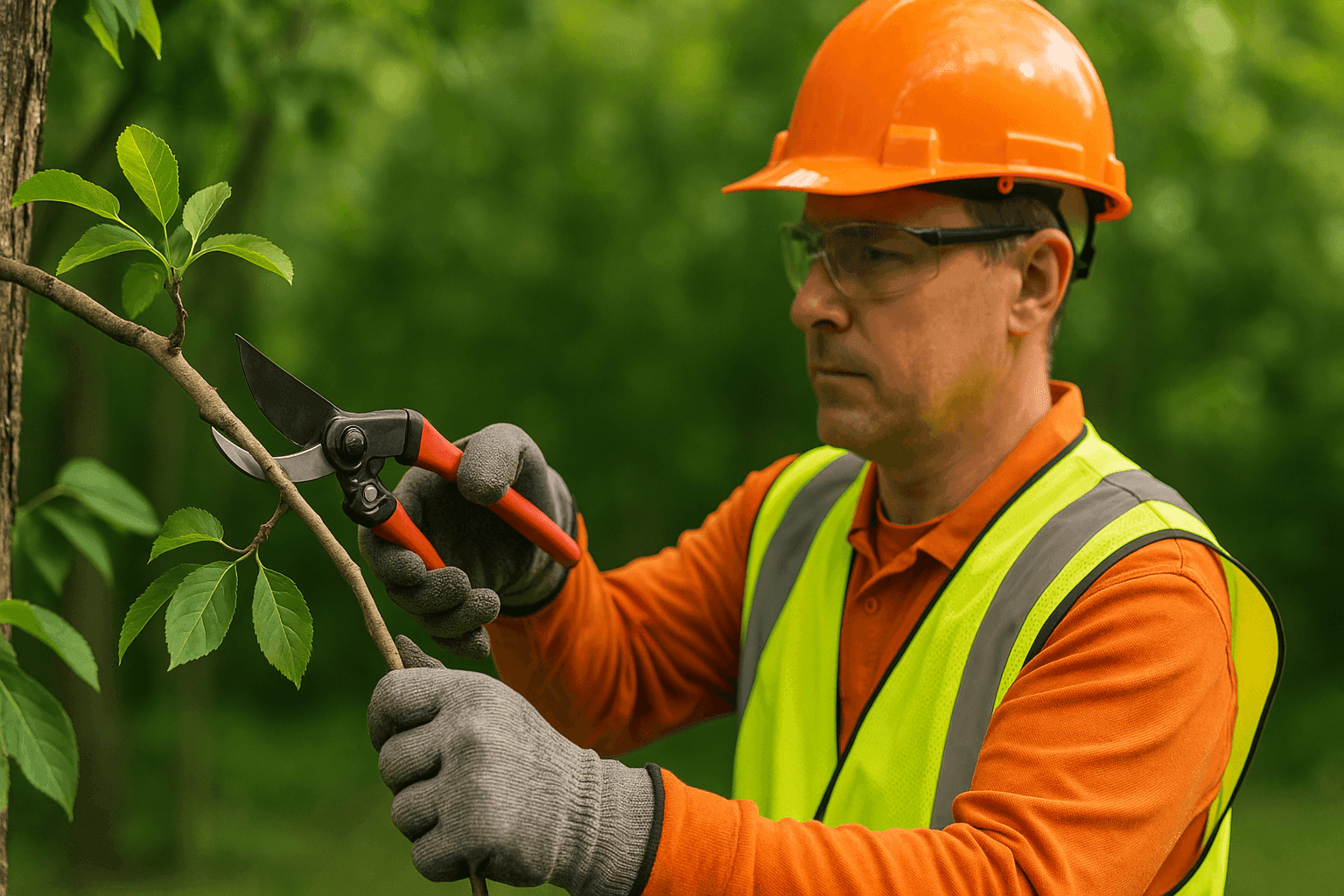 Tree professional pruning branches with clean, sharp tools